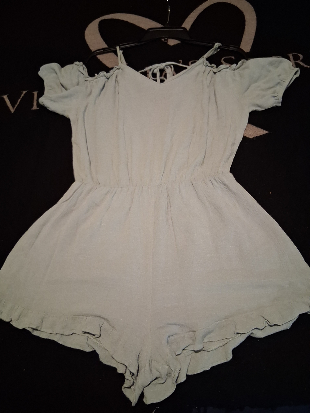 Elodie Light Blue Off-Shoulder Romper with Ruffle Hem